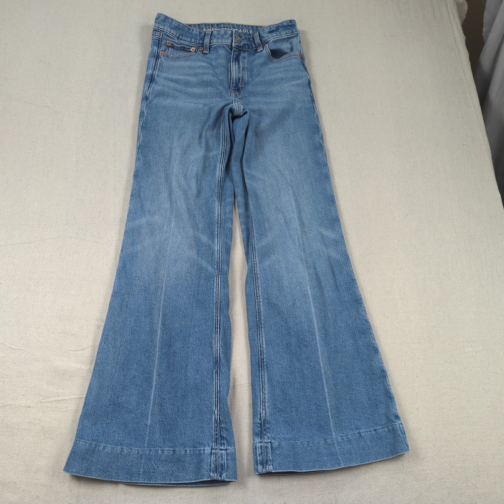American Eagle Jeans Womens 00 Blue High Rise Flare Boho Hippie Stretch